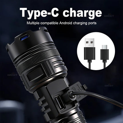 Super Bright Rechargeable LED Flashlight White Laser Flashlights High Power With Pen Clip Torch Power Bank Tactical Flashlight