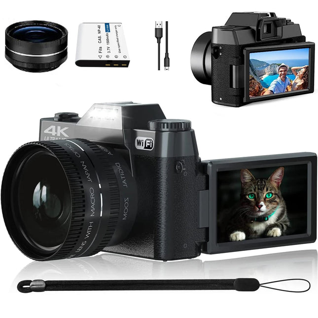 64MP Digital Photography Camera 4K WIFI Web Camcorder Vintage Vlog Video Recorder YouTube 16X Digital Zoom Camera 3" Flip Screen
