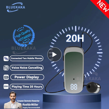 K65 Fashion Bluetooth Headset Business Retractable Lavalier Earphone Super Long Standby Single Ear Hands Free HD Call With Wire