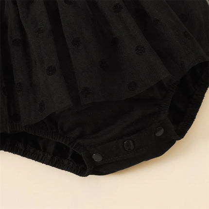 0-18months Baby Girls Romper Dress Dot Fly Sleeve Black Mesh Skirts Hem Jumpsuits For Infant Girl Summer Bodysuits With Headband