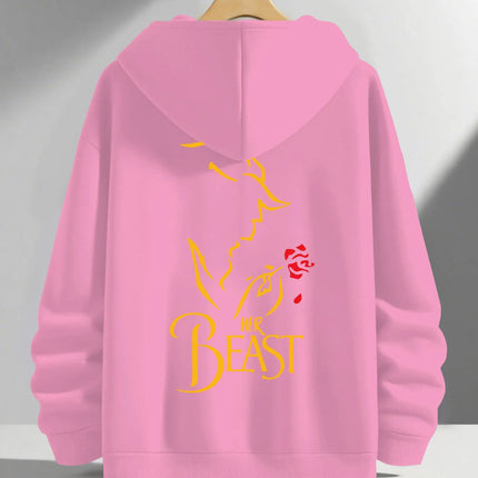 Romantic Theme Beauty and the Beast Couple Hoodies Men'S Women'S Separate Styles Pullover Casual Loose Fit Sweatshirt Hoodie Y2K