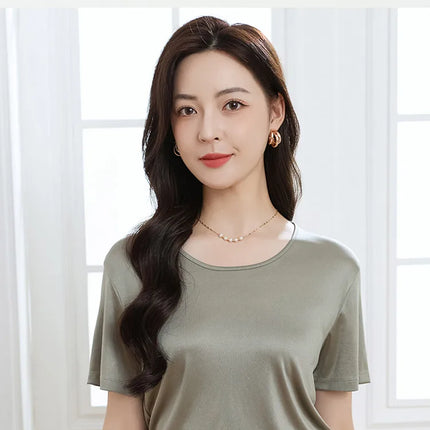 Summer High-End Women's Short Sleeve T-Shirt Acetate Fabric Knitted European Style Thin Hot Selling Top for Ladies