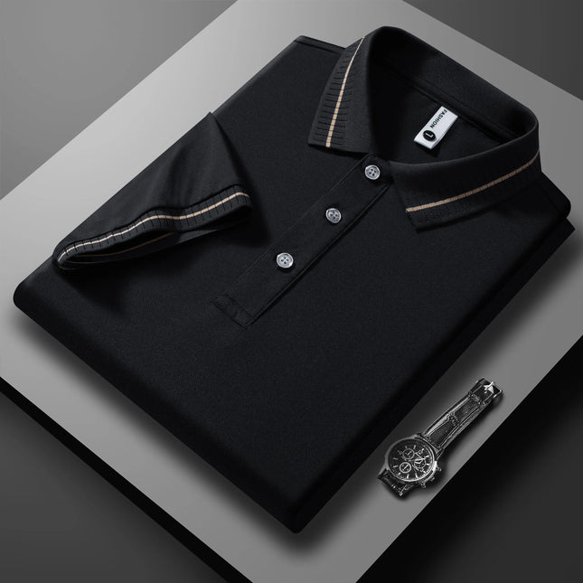 Summer Men's Clothing Retro Knit Lapel Striped Polo Shirt Solid Color Short Sleeve Fashion Light Luxury Popular Knitwear M-3XL
