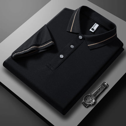 2025 New Men's Short Sleeve Solid Color Polo Shirt Breathable Comfortable Elastic Top New Arrivals Casual Business Style