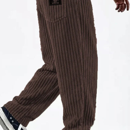Men'S Corduroy Straight Leg Pants with Drawstring Waist, Pockets, and Logo Design - Stretchy, Casual Fit for Everyday Wear