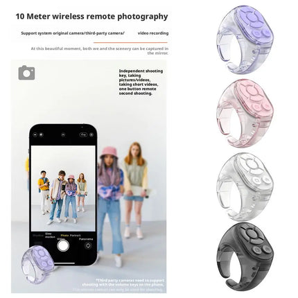 Transparent Scrolling Ring Remote for TikTok YouTube Instagram Video Scroller Page Turner Clicker Bluetooth Camera Shutter