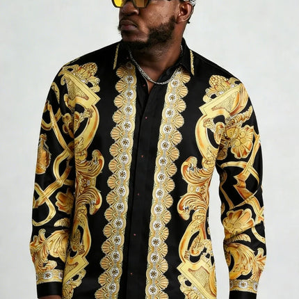 Men's Plus Size XS-6XL Long Sleeve Collar Shirt Colorful Baroque Pattern 3D Printed Shirt Hawaiian Vacation Social Mens Clothing