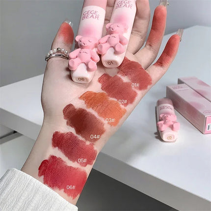 Cute Bear Lip Gloss Waterproof Long Lasting Non Fading Matte Lip Glaze Moisturing Non-marking Red Brown Velvet Liquid Lipsticks