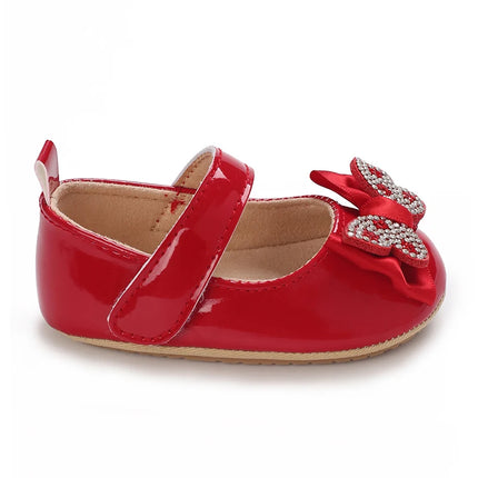 Infant & Toddler Mary Jane Shoes with Bow, Faux Leather, Fabric Lined, Comfortable Flat Sole, with Easy Fasten for Daily & Casua