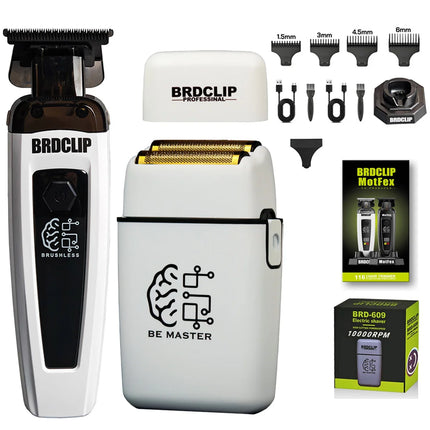 BRDCLIP High Power Professional Barber 2PC Set 8000rpm Shaver Sculpting Salon Hair Trimmer Ceramic Blade Clipper Finish Machine