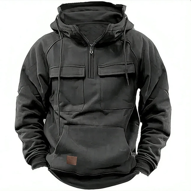 Men's Muscle Movement Workwear Style Spring-Autumn New Model Fashion Solid Color Multi-Pocket Long-Sleeved Hooded Sweatshirt