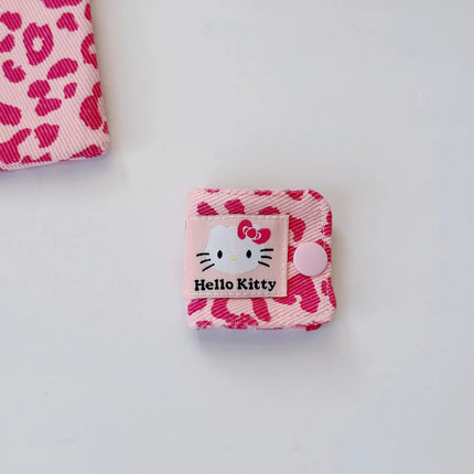 Sanrio Hello Kitty Leopard Print Denim Fabric Data Cable Storage Clip Charging Cable Storage Bag Brush Storage Gifts for Girl
