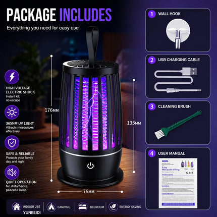 2 in 1 Mosquito Killer Lamp UV Light Insect Trap USB Rechargeable Quiet Night Light Bug Zapper for Home Bedroom Camping Outdoor