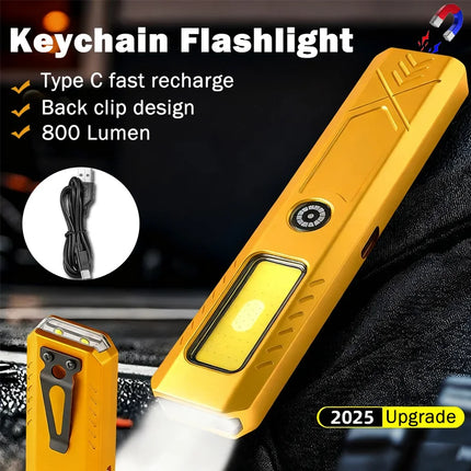 Powerful EDC Handheld Flashlight Dual Light Sources USB C Rechargeable Torch Outdoor Camping Flashlight Clip Magnet Work Light