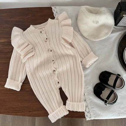0-24M Newborn Baby Girl Autumn Winter Romper Long Sleeve O-Neck Knitting Jumpsuit Newborn Baby Knitted Purple Ruffled Clothing