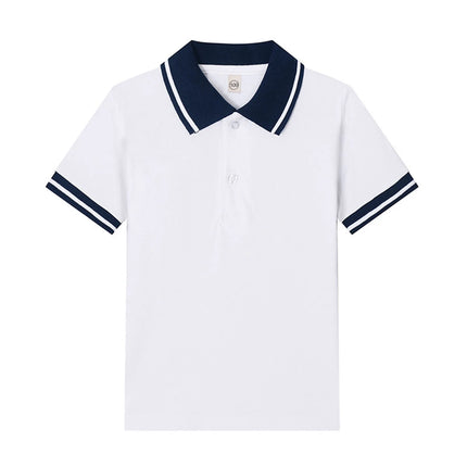 Boys Summer Polo Shirt Striped Kids Girls Polo Shirts School Uniform Tops Children Clothes Half Button Down Short Sleeve Tops