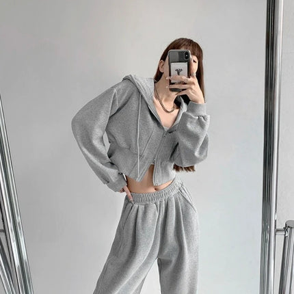 Full Zip Up Women's Hoodies Sweatshirts Plain Korean Clothing Aesthetic 90s Vintage Essential Basic Female Hooded Top Cropped