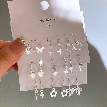 6pcs Set Korea Trend Oil-dripping Heart-shaped Butterfly Imitation Pearl Hoop Earrings Stud Earrings for Women Cute Jewelry Sets