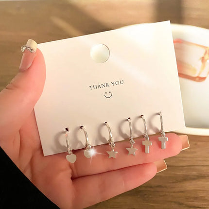 6pcs Set Korea Trend Oil-dripping Heart-shaped Butterfly Imitation Pearl Hoop Earrings Stud Earrings for Women Cute Jewelry Sets