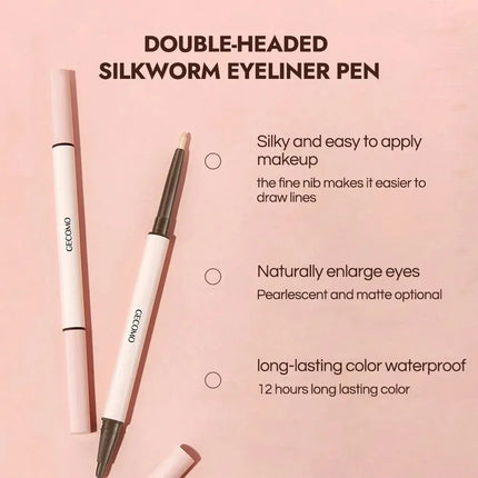 GECOMO Double-ended Lying Silkworm Pencil with 0.01mm Eyeliner Shimmer Eyeshadow Makeup