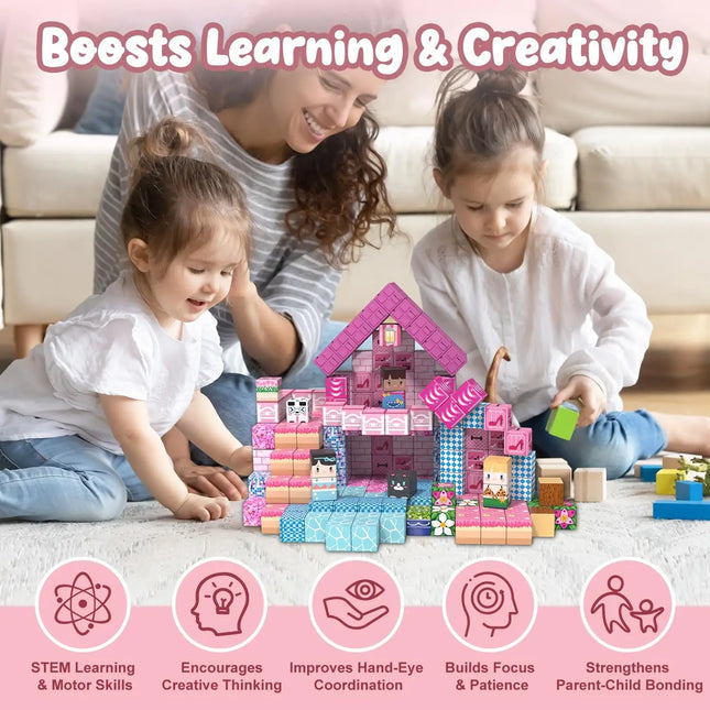 Magnetic Building Block Bricks Toy Mine Stacking World DIY Model Build Set Educational STEM Kids Boy Pink Girly Holiday Gifts
