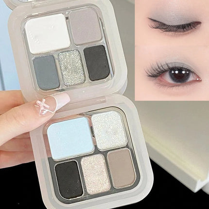 5-Color Punk Smokey Eye Makeup Eyeshadow Palette Silvery White Cement Gray Dark Black Matte & Shimmer Lasting Party Makeup