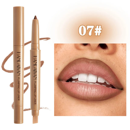 HANDAIYAN Double-Head Waterproof Lip Liner Pen Coffee Brown Outlines Lip Shape Full Lip Contour with Silicone Brush