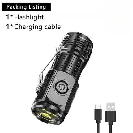 Mini 3 LED Flashlight With Pen Clip Portable Brightness,Rechargeable Waterproof Emergency Spotlight Outdoor Night Walking Torch