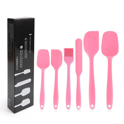 Silicone Kitchenware 6-Piece Set, Cream Integrated Scraper, Spatula, Oil Brush, Size Scraper Set