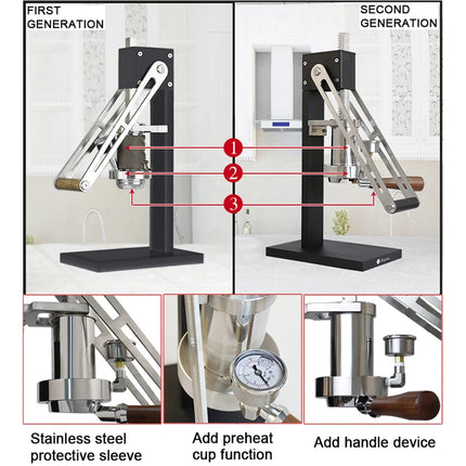 Hand Press Coffee Machine Manual Espresso Extraction Variable Pressure Lever Coffee Maker Preheating Warming Cup Function
