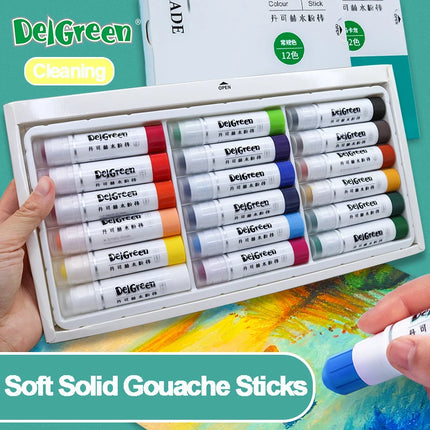 Profession Solid Gouache Stick Basic/Macaron Pastels Crayons Painting Kids Drawing Art Supplies Non-Toxic Wax Crayon DELGREEN