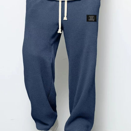 Men's spring-autumn trendy brand loose-fitting stretchy straight-leg sweatpants. Waffle fabric. Micro-bouncy sporty casual pants