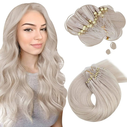 Moresoo Micro Link Hair Extensions Human Hair Micro Loop Hair Cold Fusion 50G Invisible Brazilian PreBonded Remy Micro Ring Hair