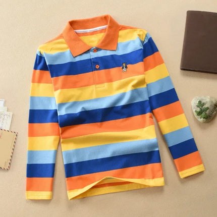 Boys Long-Sleeved Polo Shirts 2024 Spring Autumn Children's Clothing Kids Turn-Down-Collar Outerwear Teenager 1-14 Yrs Tops