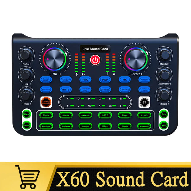 Professional Portable Mixer Sound Mixing X60 Sound Card English Version Convenient Compact for Live Broadcast KTV Singing