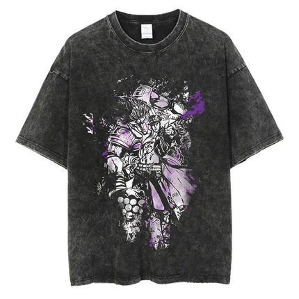 Vintage Washed TShirt Men Summer Hip Hop Streetwear T-shirt JoJo Bizarre Adventure Anime Print Cotton Casual Short Sleeve Tshirt