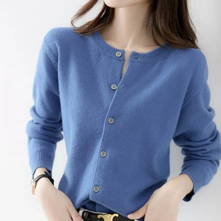 Women Cardigans Sweater O-neck Spring Autumn Knitted Cashmere Cardigans Solid Single Breasted Womens Sweaters 2022