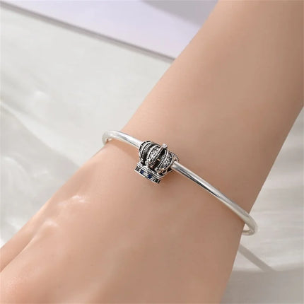 Crown Charms Skull Bead Original 925 Sterling Silver Inlaid Zirconium Pendants Fit Bracelet Necklace Jewelry Lover Gift