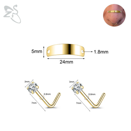 ZS 1 Set 24/30/35/40/45/50MM Stainelss Steel Nose Piercing For Men Women Punk Adjustable Nostril Bridge Piercings Body Jewelry