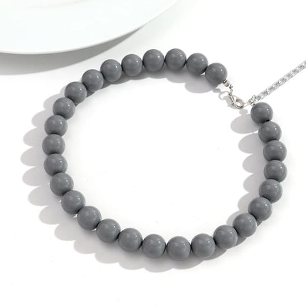 Boho Colorful Acrylic Big Ball Bead Chain Necklace Trendy Handmade Round Choker Necklaces for Women Man Statement Jewelry Gift