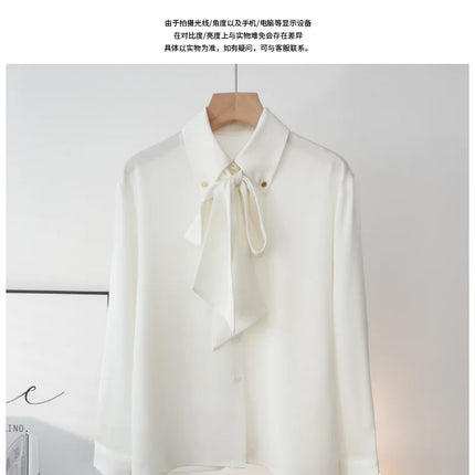 Elegant Long Sleeve Bow Tie Collared Whiteshirt Women's Professional Interview Shirt 2024 New Autumn Collection