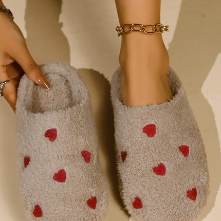 Winter Women's Heart-Shaped Slippers Love Mute Soft Sole Shoes Indoor Comfortable Cute Silent Carpet Light Living Room