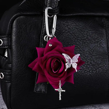 1PCS Exquisite Design Simulation Rose Flower Shape Butterfly Keychain Pendant Bag Decoration Gift