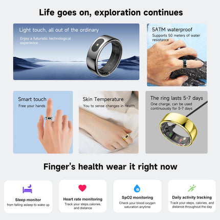 IMIKI Smart Ring 1 vibration Global System health Monitoring Heart Rate Blood Oxygen Saturation 5ATM Waterproof Men and Women