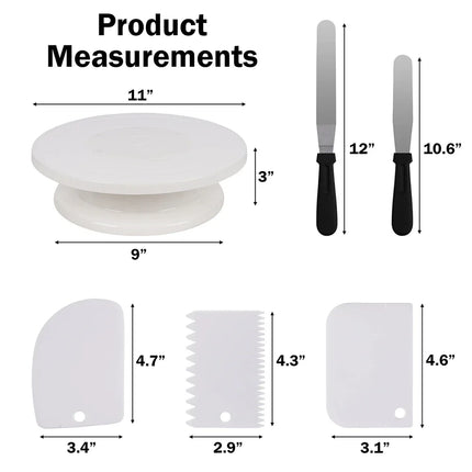 6PCS Cake Decorating Kit with Turntable, 2 Spatulas & 3 Scrapers | Icing Smoother, Frosting Tools, Baking Accessories tools