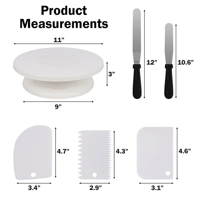 6PCS Cake Decorating Kit with Turntable, 2 Spatulas & 3 Scrapers | Icing Smoother, Frosting Tools, Baking Accessories tools