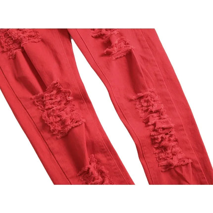 New Men's Stretch Jeans, Featuring A Distinctive Multi-ripped Design and Elastic Fabric, Showcase Individual Style.