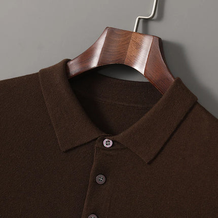 Men's T-shirt summer worsted wool sweater short-sleeved casual solid color men's clothes POLO collar knitted Tops loose Blouse