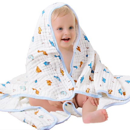 Baby Bath Towel Muslin Bathrobe for Newborn Infant Toddler Washcloth Wrap Boys Girls Kids Child Cartoon Gauze Cotton Blanket