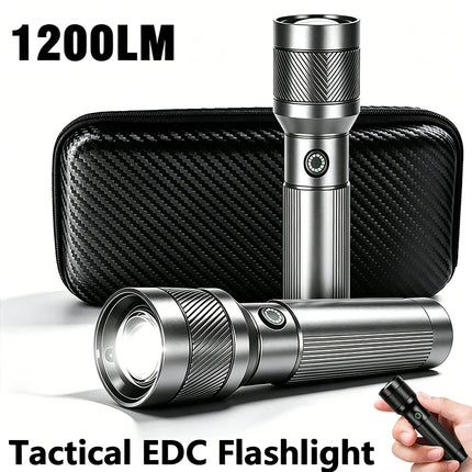 1200LM EDC Handheld Flashlight,USB-C Rechargeable Tactical Zoomable Torch,1000m Long Range,4 Modes for Outdoor Camping Emergency